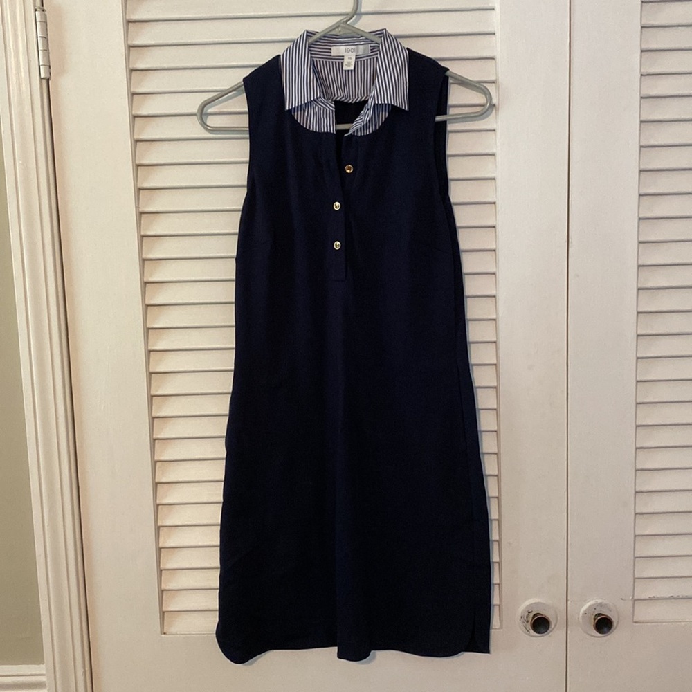 1901 Navy Striped Collar Shirt Dress Size XS